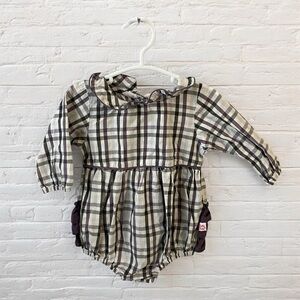 Ruffle Butts // Purple Checkered Plaid Baby Bubble Romper with Long Sleeves